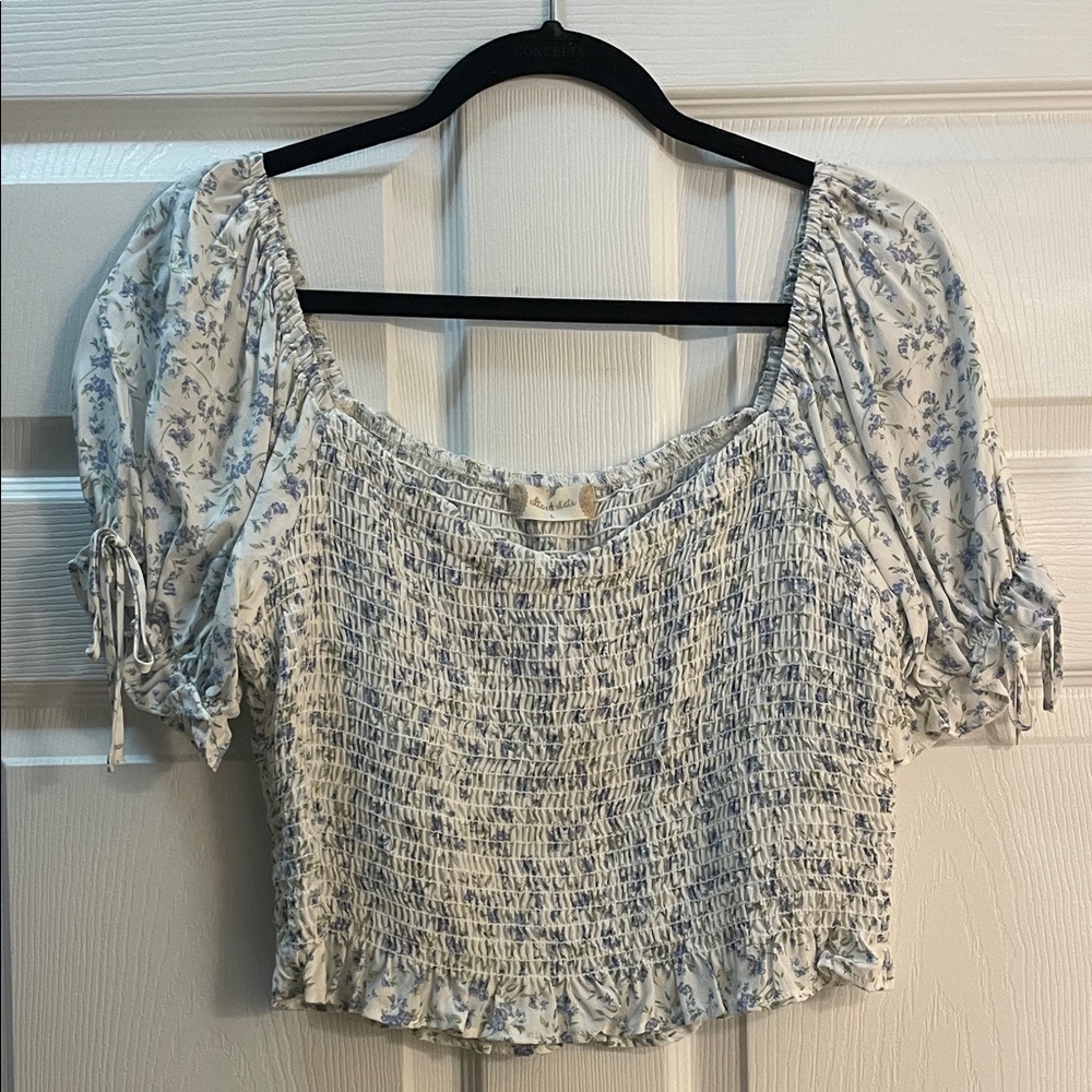 Altar'd State Blue and White Smocked Blouse